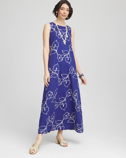 Chico's Women | Embroidered Sleeveless Maxi Dress BLUE CASA