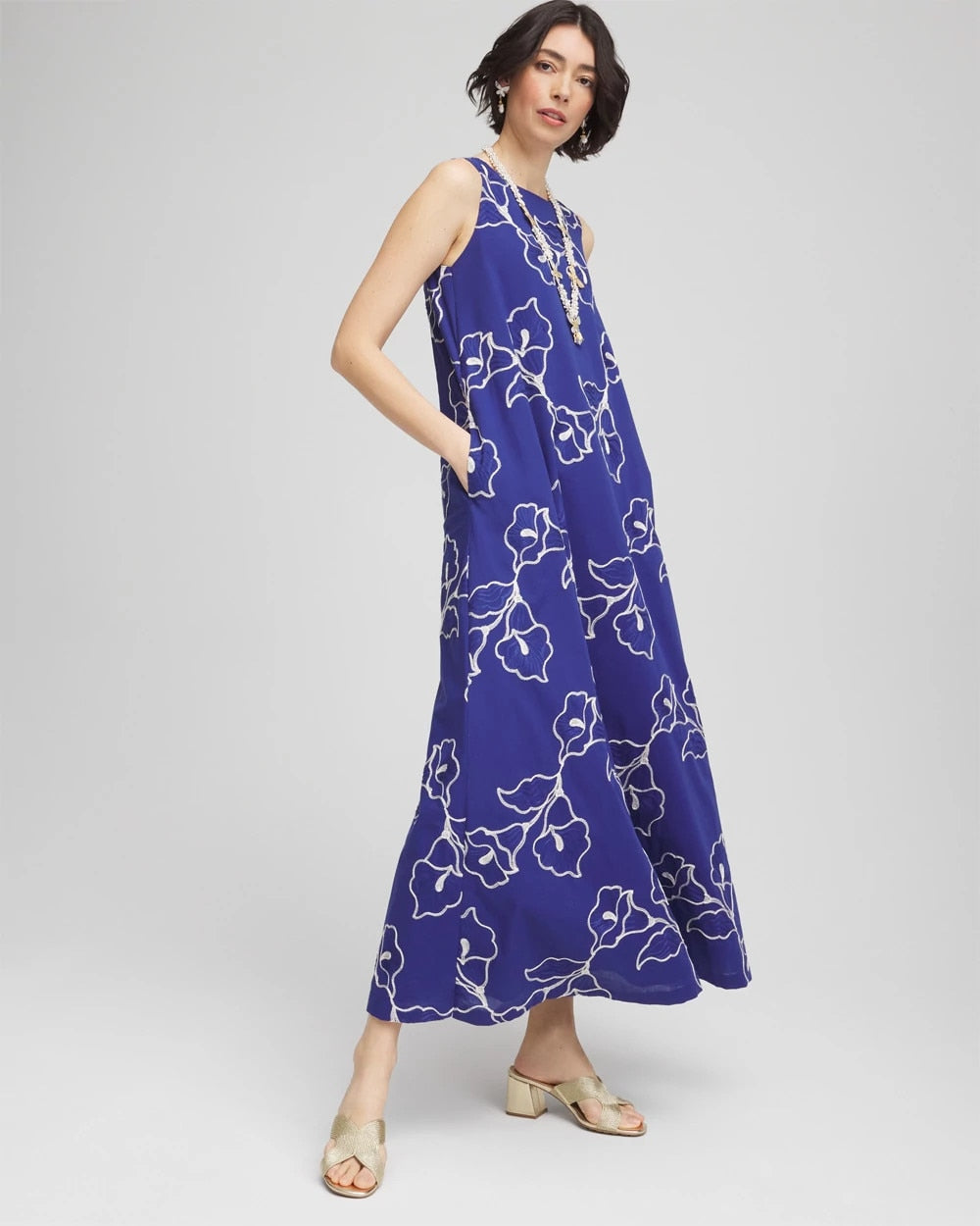 Chico's Women | Embroidered Sleeveless Maxi Dress BLUE CASA