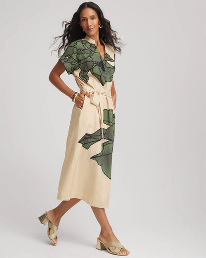 Chico's Women | Printed Cotton-Voile Popover Midi Dress SANDSTONE
