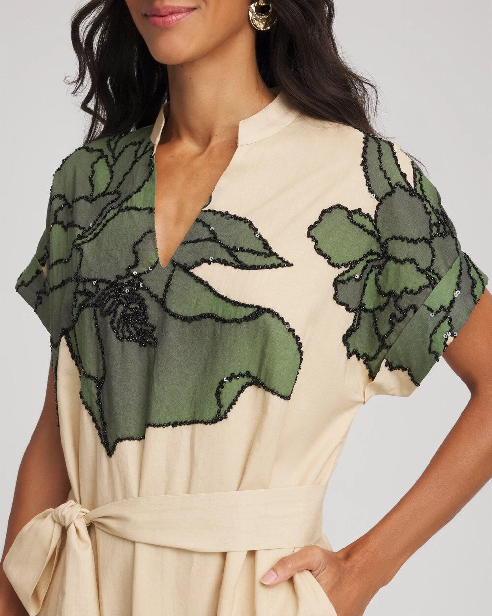 Chico's Women | Printed Cotton-Voile Popover Midi Dress SANDSTONE