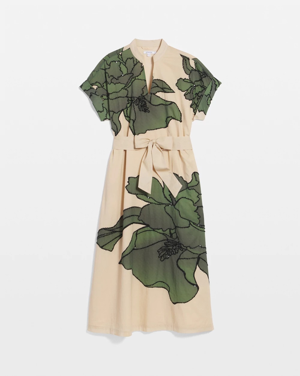 Chico's Women | Printed Cotton-Voile Popover Midi Dress SANDSTONE