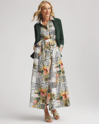Chico's Women | Artisanal Floral Print  Maxi Shirtdress ECRU