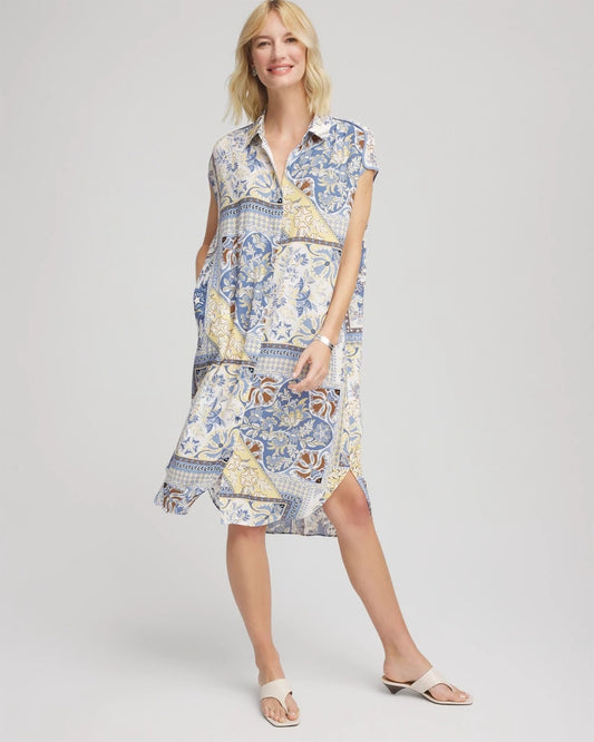 Chico's Women | Floral Patchwork Short Shirtdress ECRU