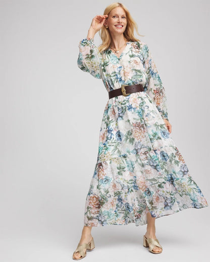Chico's Women | Georgette Tie-Front Maxi Dress ECRU