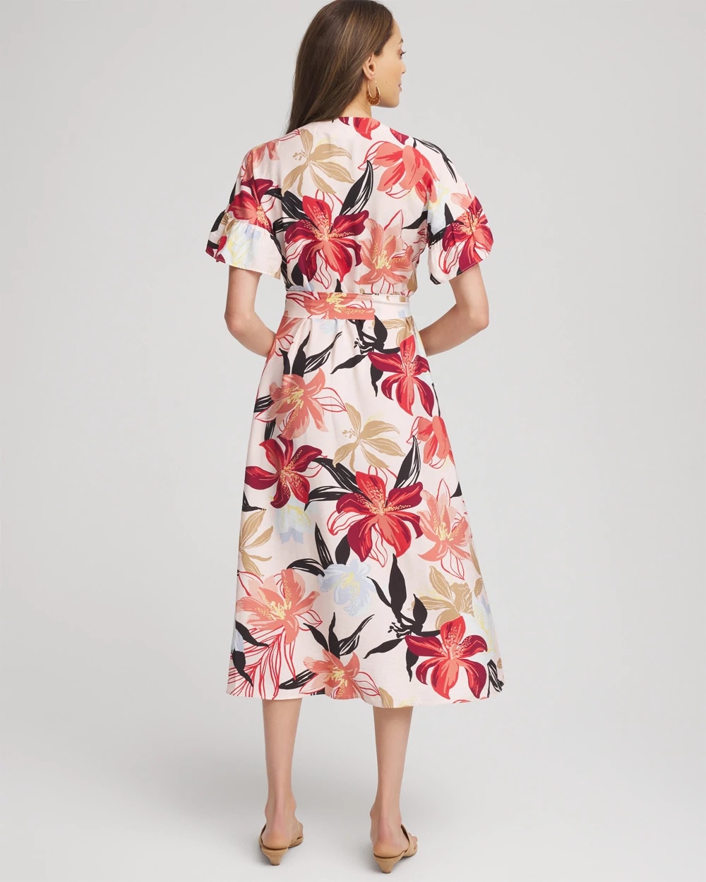 Chico's Women | Tonal Floral Ruffle-Sleeved Midi Dress MULTI