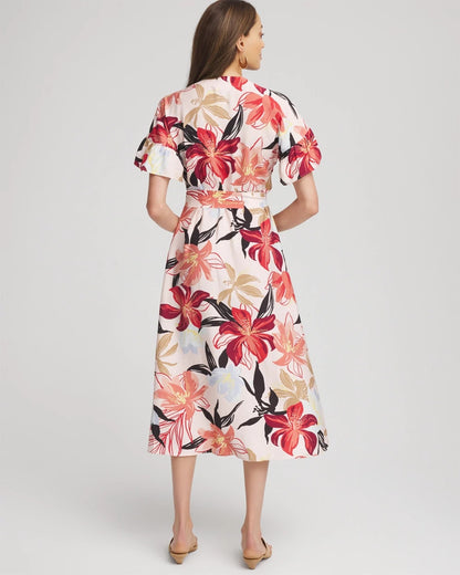 Chico's Women | Tonal Floral Ruffle-Sleeved Midi Dress MULTI