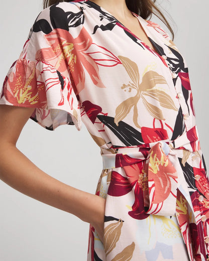 Chico's Women | Tonal Floral Ruffle-Sleeved Midi Dress MULTI