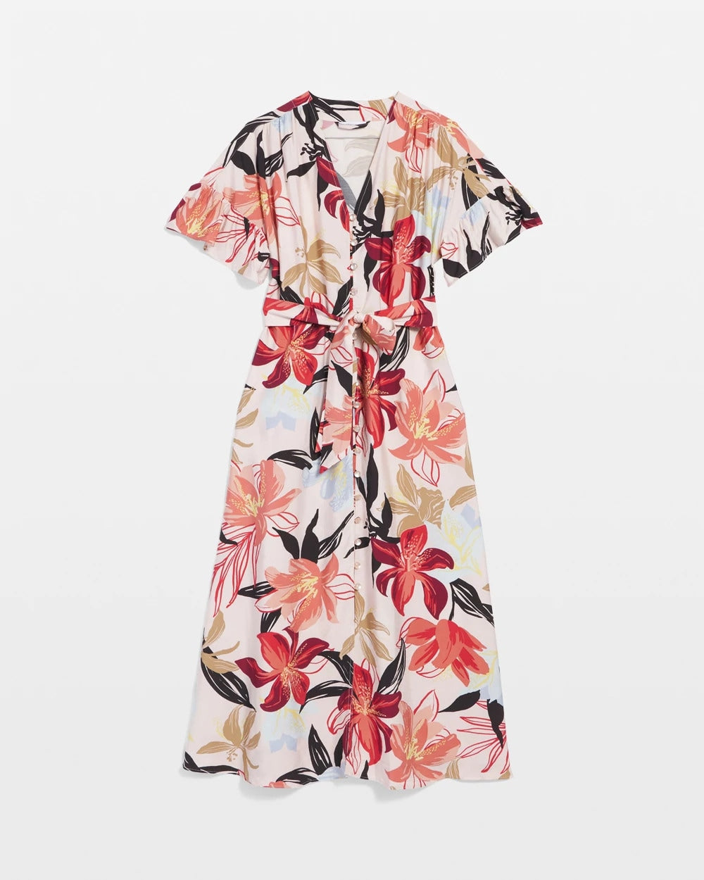 Chico's Women | Tonal Floral Ruffle-Sleeved Midi Dress MULTI