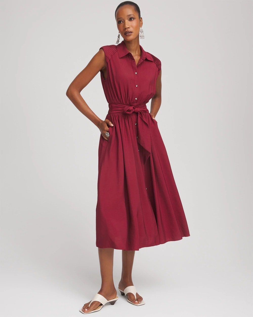 Chico's Women | Smocked-Waist Shirtdress RUSSET RED
