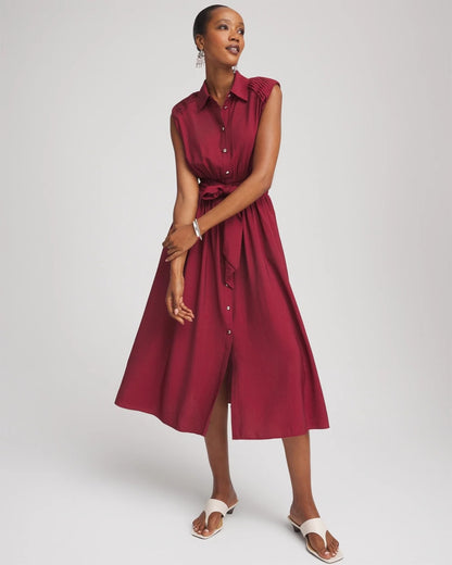 Chico's Women | Smocked-Waist Shirtdress RUSSET RED