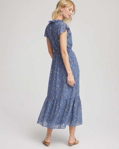 Chico's Women | Textured Ruffled-Placket Maxi Dress BLUE LOTUS