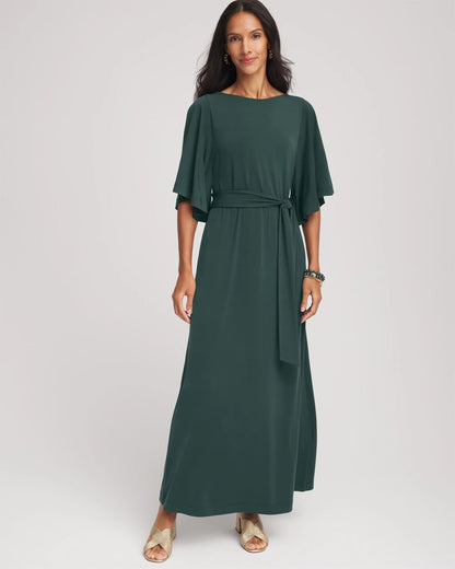 Chico's Women | Belted Flutter-Sleeve Maxi Dress DARKEST SPRUCE