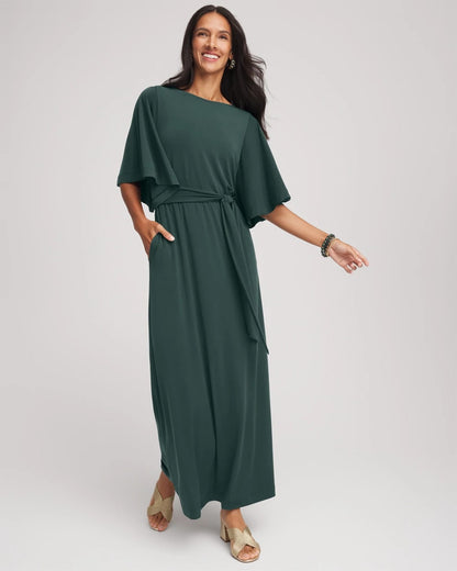 Chico's Women | Belted Flutter-Sleeve Maxi Dress DARKEST SPRUCE