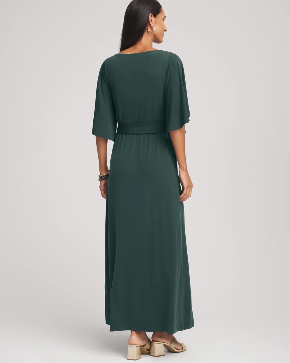 Chico's Women | Belted Flutter-Sleeve Maxi Dress DARKEST SPRUCE