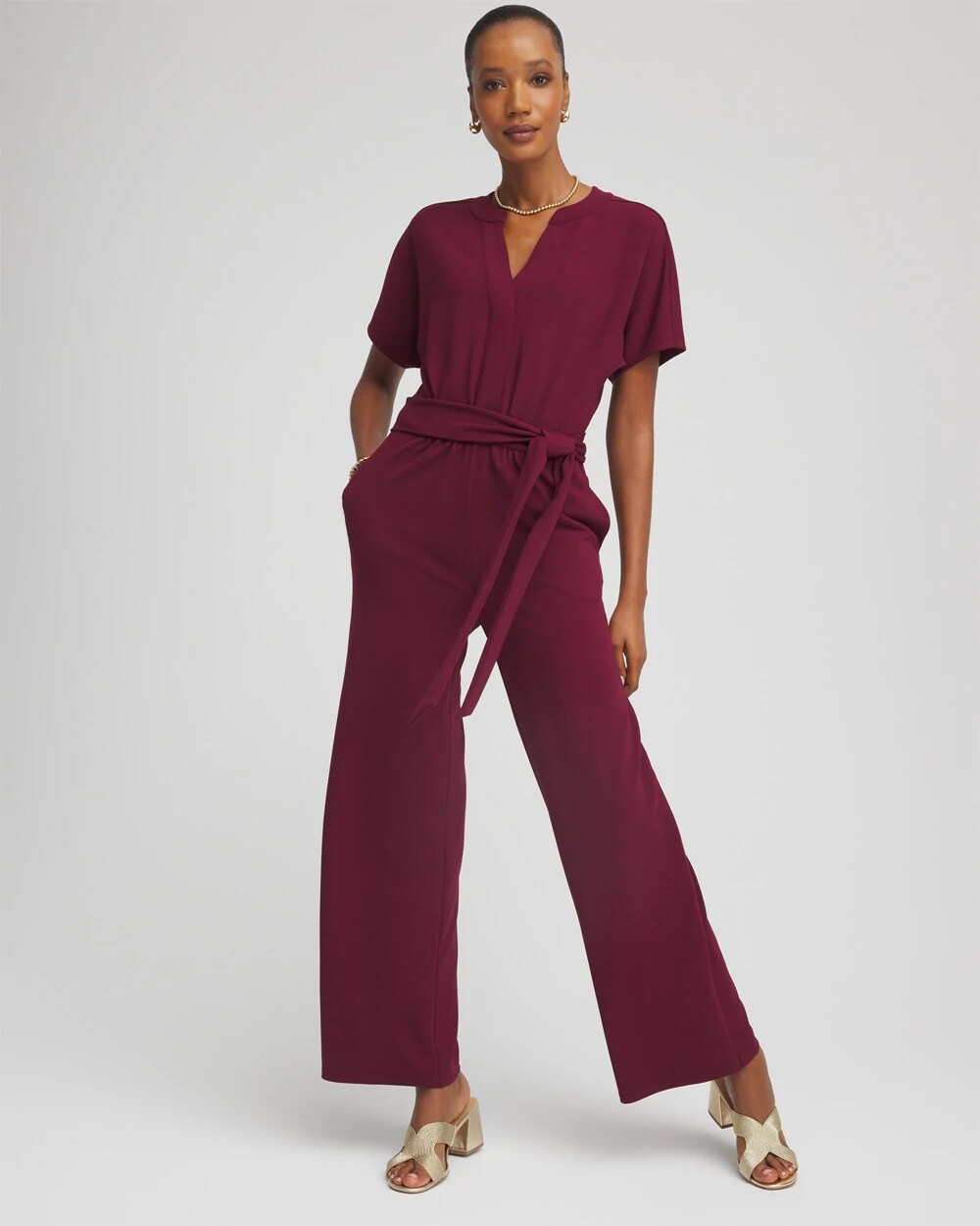 Chico's Women | Belted Dolman-Sleeve Jumpsuit DEEP CHIANTI