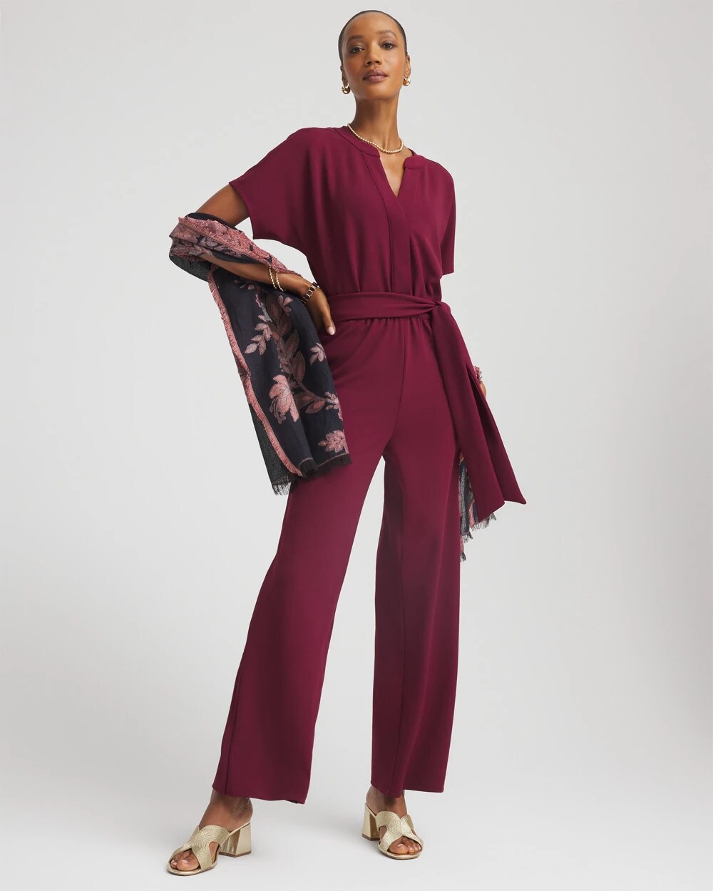 Chico's Women | Belted Dolman-Sleeve Jumpsuit DEEP CHIANTI