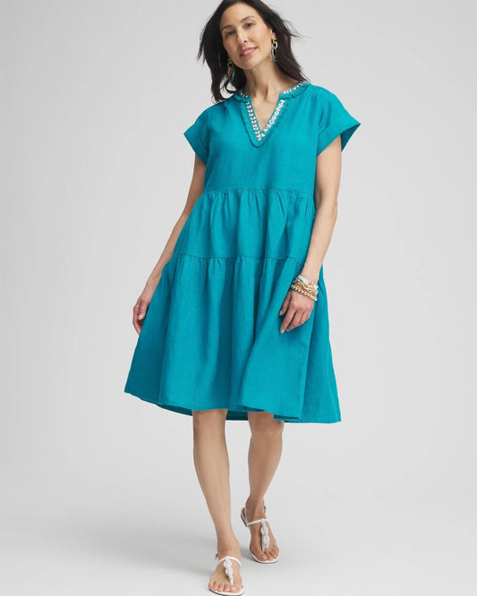 Chico's Women | Linen Embellished Cap Sleeve Dress