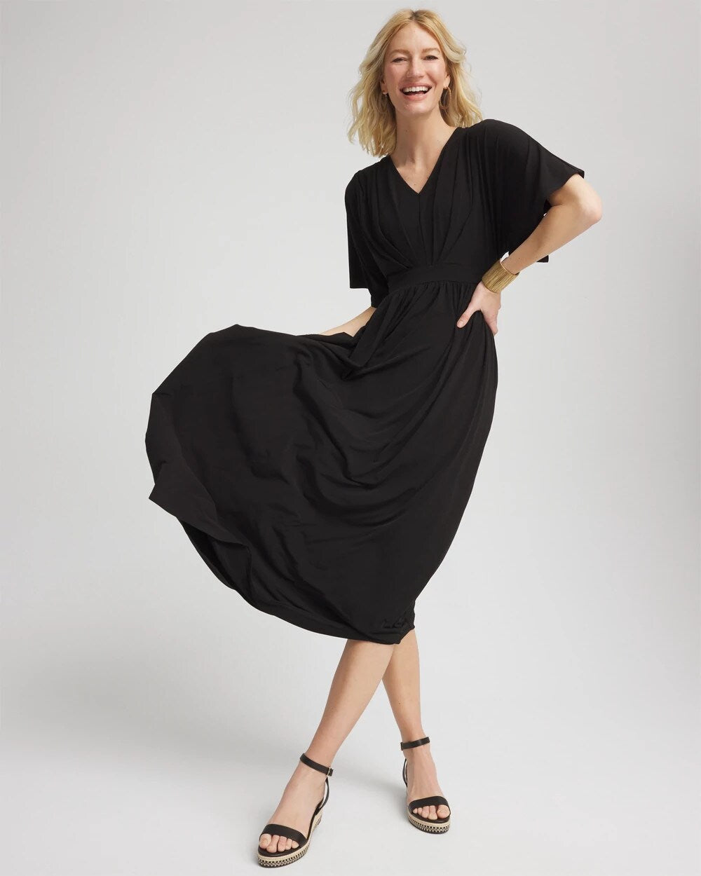 Chico's Women | Flutter-Sleeved Jersey Maxi Dress BLACK