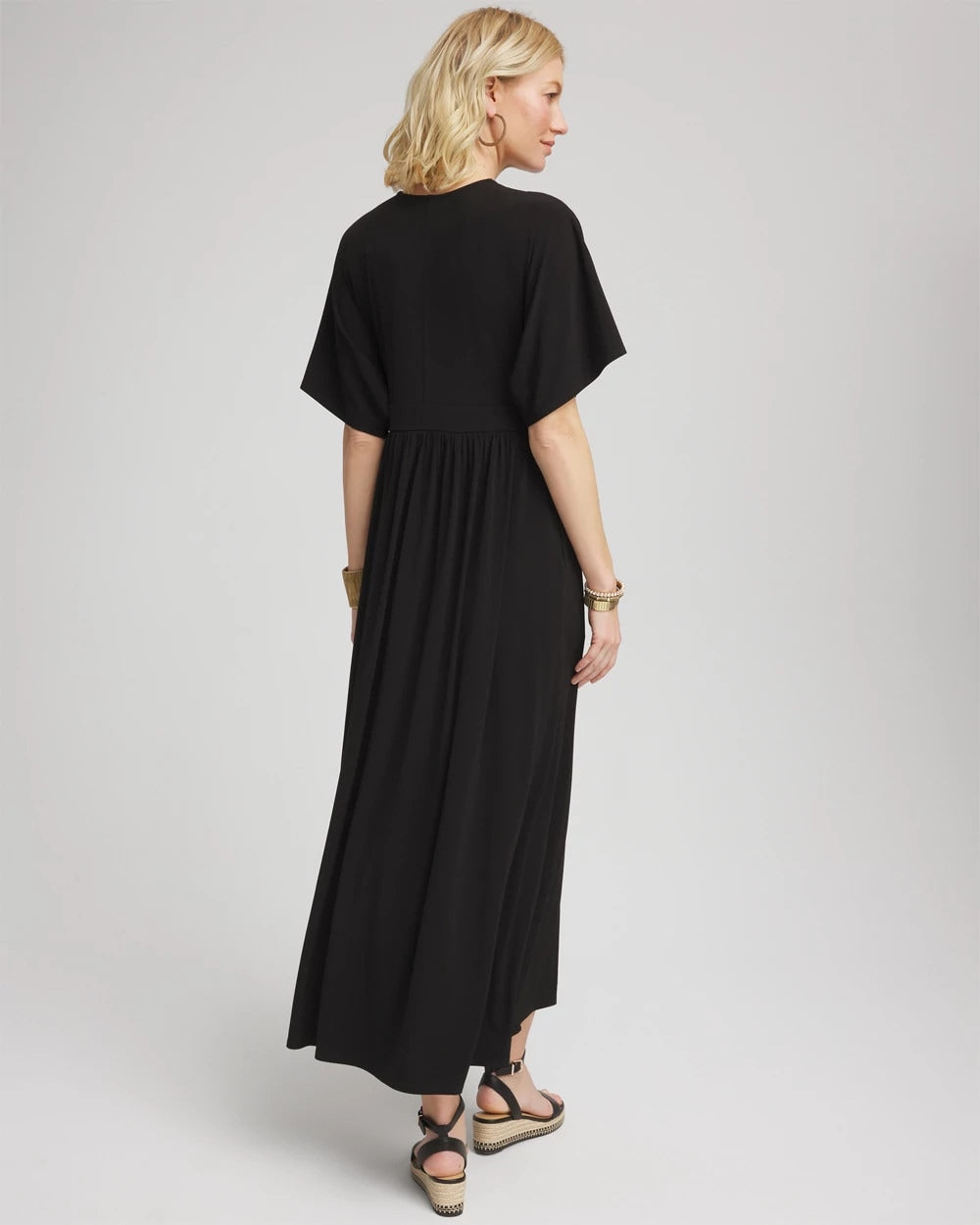 Chico's Women | Flutter-Sleeved Jersey Maxi Dress BLACK