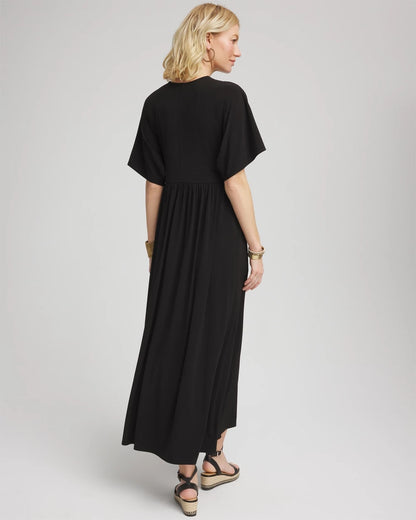 Chico's Women | Flutter-Sleeved Jersey Maxi Dress BLACK