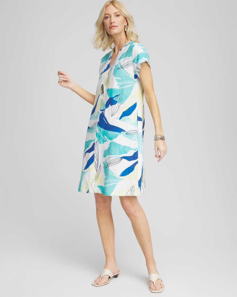 Chico's Women | Cuff Sleeve Linen Dress MULTI