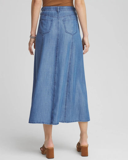 Chico's Women | Lightweight Denim Fly Front Midi Skirt BAILEY INDIGO
