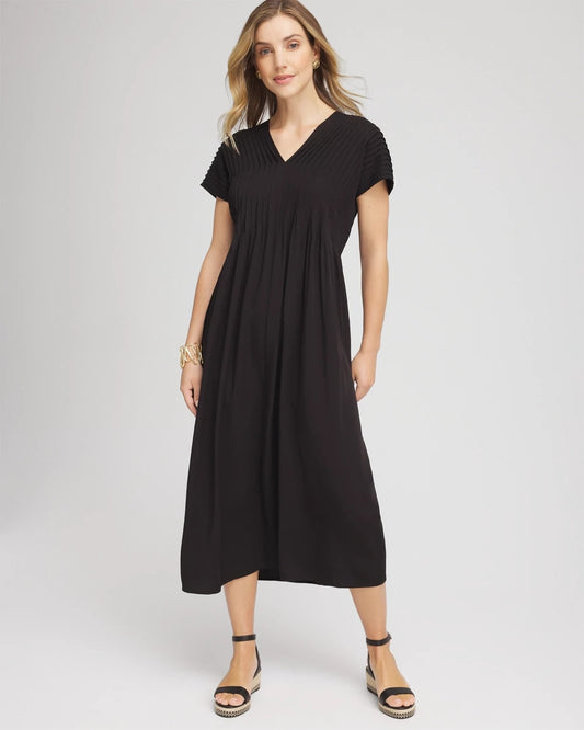 Chico's Women | Silk-Twill Popover Midi Dress BLACK