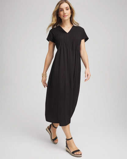Chico's Women | Silk-Twill Popover Midi Dress BLACK