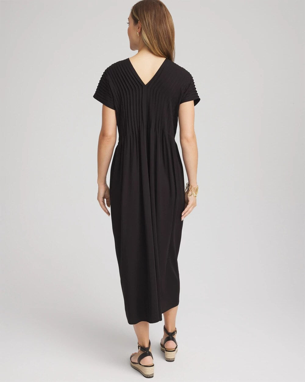 Chico's Women | Silk-Twill Popover Midi Dress BLACK