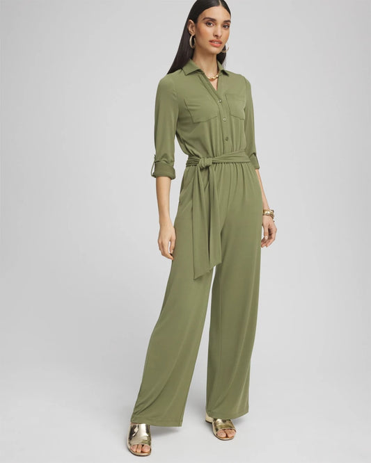 Chico's Women | Belted Jersey Maxi Jumpsuit RUSTIC OLIVE