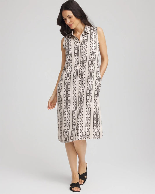 Chico's Women | Printed Sleeveless Silk-Twill Shirtdress BLACK