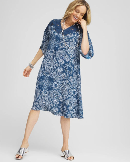 Chico's Women | Crepe Lace-Neck Dress SEAPORT BLUE