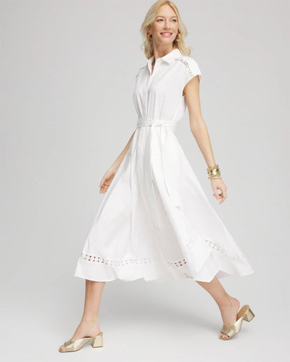 Chico's Women | Poplin Circle Trim Maxi Shirtdress ALABASTER