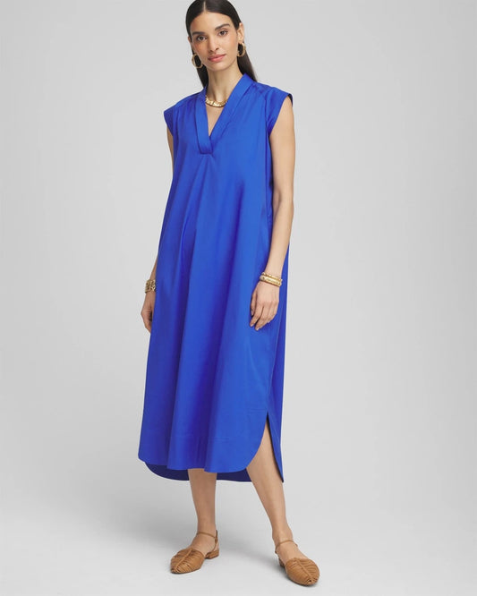 Chico's Women | Popover Poplin Maxi Dress RICH COBALT