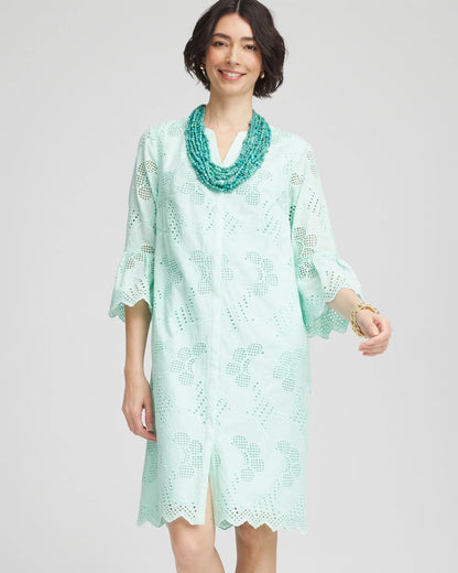 Chico's Women | Eyelet Cotton Voile Dress TEAL WATERS
