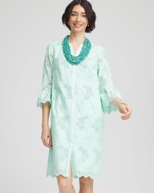 Chico's Women | Eyelet Cotton Voile Dress TEAL WATERS