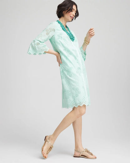 Chico's Women | Eyelet Cotton Voile Dress TEAL WATERS
