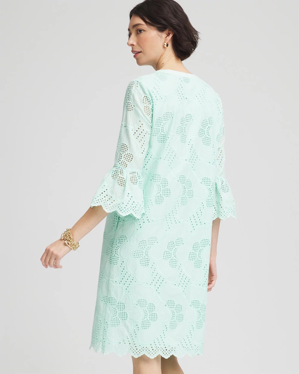 Chico's Women | Eyelet Cotton Voile Dress TEAL WATERS