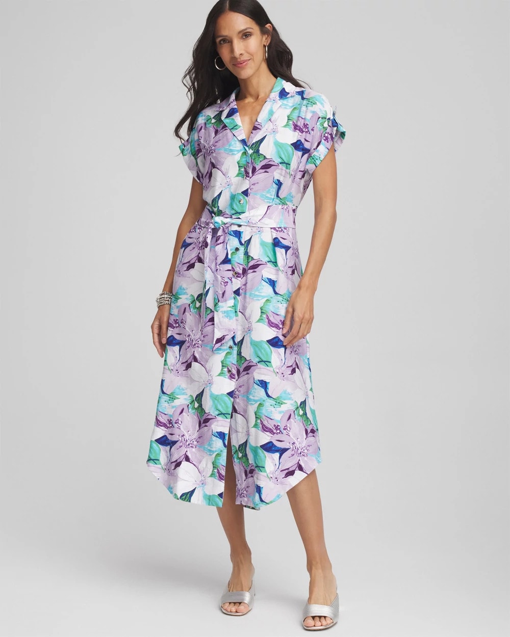 Chico's Women | Hammered Rayon Midi Shirtdress MULTI