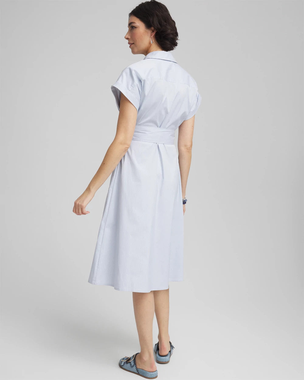Chico's Women | Striped Embroidered Poplin Midi Shirtdress ALABASTER