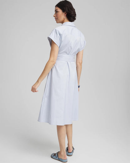 Chico's Women | Striped Embroidered Poplin Midi Shirtdress ALABASTER