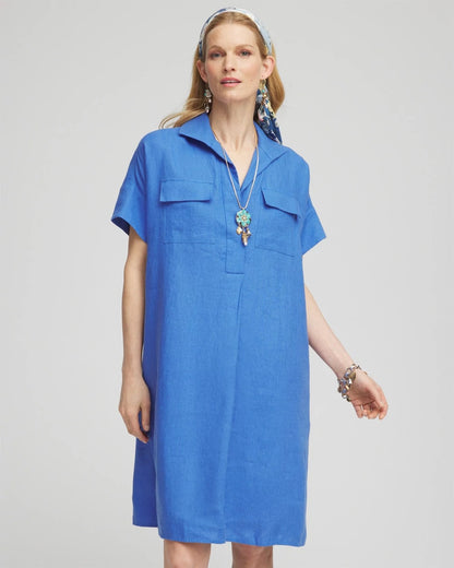 Chico's Women | High-low Linen Shirtdress BLUE PEARL
