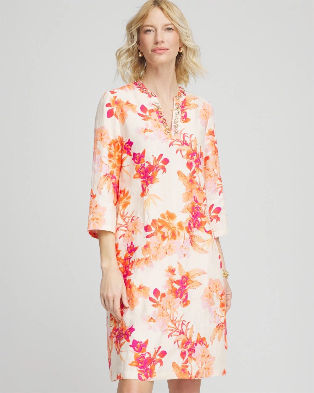 Chico's Women | Embellished Linen Kurta Dress ECRU
