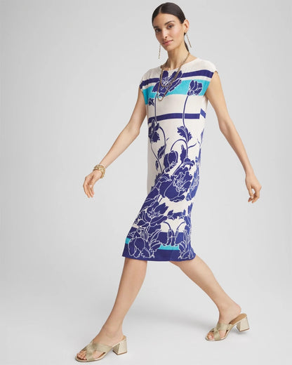 Chico's Women | Travelers™ Wildflower Cap-Sleeved Column Dress BLUE CASA