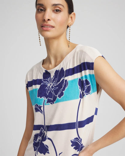 Chico's Women | Travelers™ Wildflower Cap-Sleeved Column Dress BLUE CASA