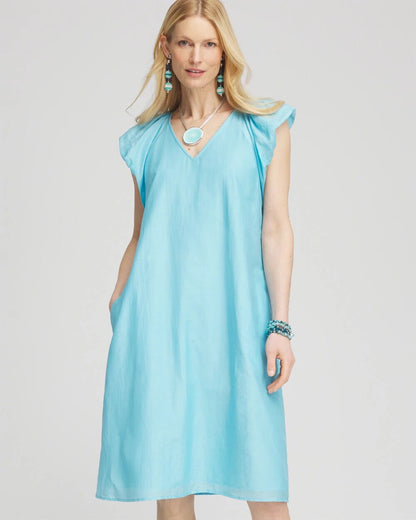 Chico's Women | Cotton-Silk Voile Popover Dress PARADISO BLUE