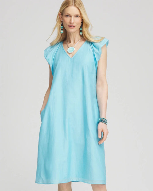 Chico's Women | Cotton-Silk Voile Popover Dress PARADISO BLUE