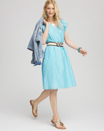 Chico's Women | Cotton-Silk Voile Popover Dress PARADISO BLUE