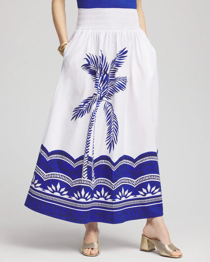 Chico's Women | Tropical Smocked Waist Pull-On Skirt ALABASTER