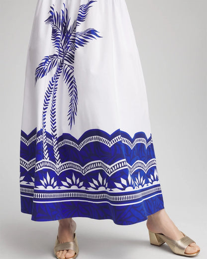 Chico's Women | Tropical Smocked Waist Pull-On Skirt ALABASTER